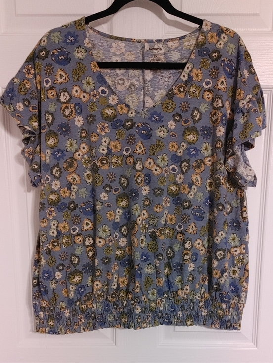 Sonoma Tops - Sonoma Blue Floral V-Neck Smocked Hem Blouse Women's Size XL